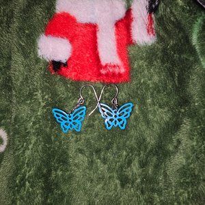 Claire's neon blue butterfly earrings